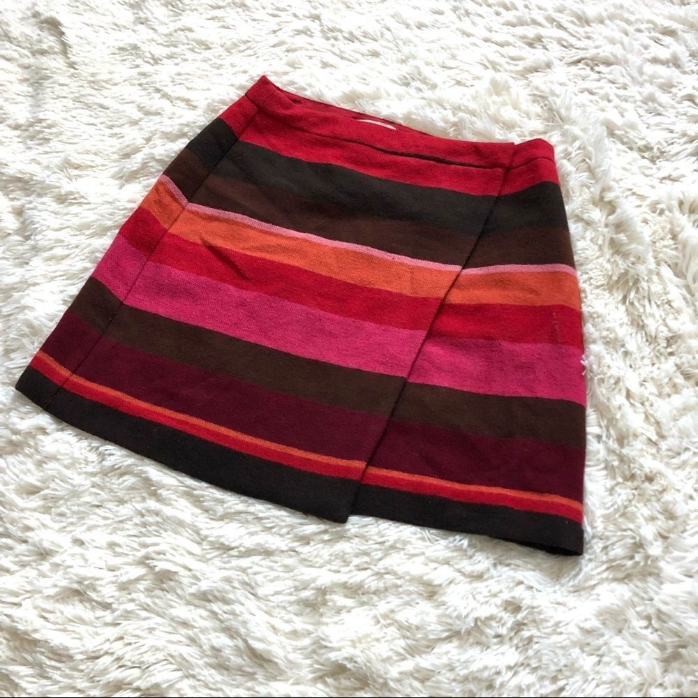 Loft red striped wrap skirt/ uneven hem skirt